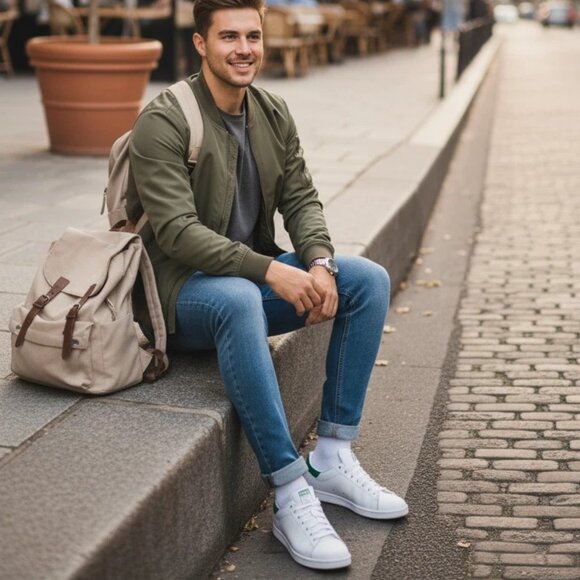 Adidas Stan Smith White Leather Sneakers Shoes Fairway Green 10 - Picture 6 of 7